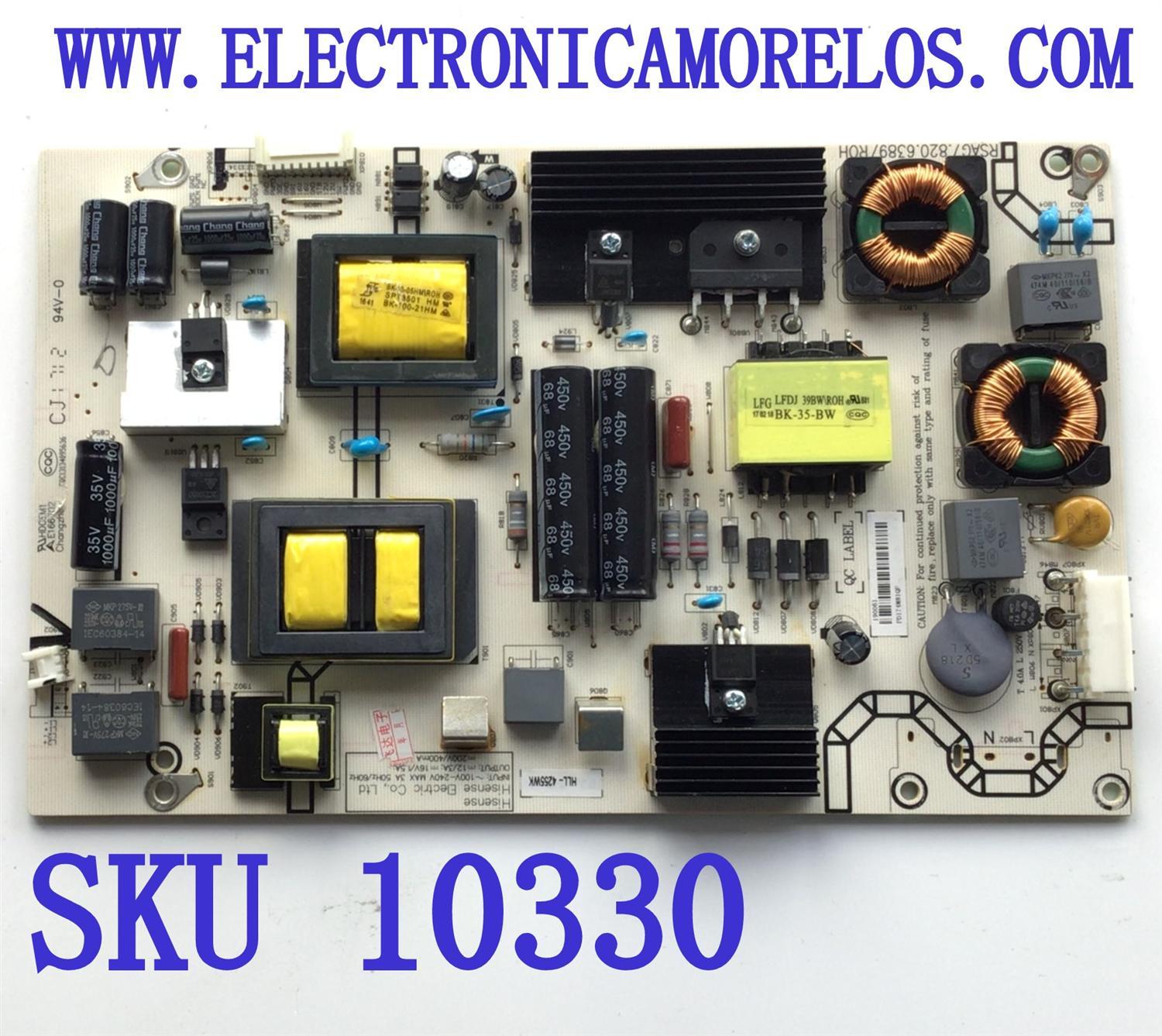 FUENTE DE PODER PARA TV INSIGNIA / NUMERO DE PARTE 190061 / RSAG7.820.6389/ROH / DISPLAY ST4851B01-2 VER.2.1 / MODELO NS-49D420NA18	